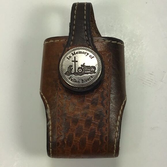 Vintage Phone Case Leather Silver Flip Phone Case In Memory of Fallen Bikers - Picture 1 of 9